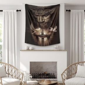 Fchen art Jesus Wall Decor Christian Tapestry Cross Prayer Tapestry Jesus And The Cross And The Dove Of Peace Wall Decor Truth Life Tapestry Polyester Fabric Wall Tapestry For Home 51"x59"
