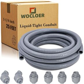 Liquid-Tight Conduit, 1-1/4 inch 25 Foot Flexible Non Metallic Electrical Conduit and Connector Kit,With 4 Straight and 2 Angle Fittings.1-1/4" Dia