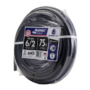 Southwire 75 ft. 6/2 Stranded Romex SIMpull CU NM-B W/G Wire, Black