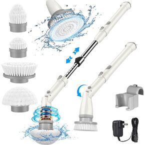 kHelfer Electric Spin Scrubber Kh8, 2024 New Cordless Shower Scrubber, 8 Replacement Head, Bathroom Scrubber Dual Speed, Shower Cleaning Brush & Extension Arm for Bathtub Tile Floor