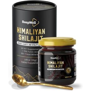 BeepWell Shilajit Resin – Pure Organic Himalayan Shilajit Natural Resin Men Women Chilajil 70% Fulvic Acid 85+ Trace Minerals 60 Servings 1.06 oz