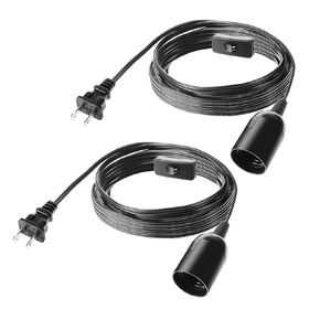 2-Pack Extension Hanging Lantern Cord Cable UL 375W with E26 E27 Socket On/Off Button Pendant Lighting - 6 Feet