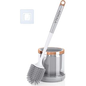 Silicone Toilet Brush and Holder Set, Toilet Bowl Brush with Tweezers Long Handle, Toilet Cleaner Brush for Bathroom Deep Cleaning, Elegant Toilet Scrubber Bathroom Accessories (Dark Gray)