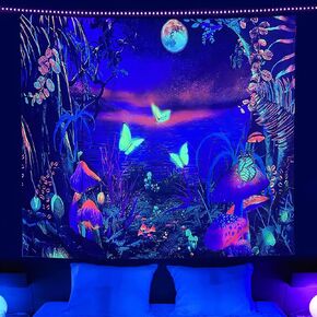 ZCSQIUO Blacklight Astronaut Tapestry Underwater World Jellyfish Tapestry UV Reactive Glow in the Dark Fantasy Wall Tapestry Trippy Wall Hanging for Room