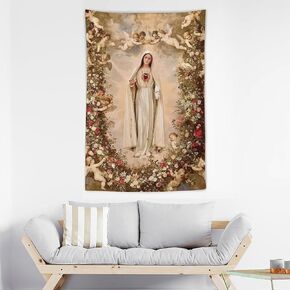 REINAZMIA Our Lady of Guadalupe Virgin Mary Christmas Tapestry Wall Art Decor Tapestry Bedroom Living Room Dorm Home Wall Hanging Party Gift,40 x 60 inches
