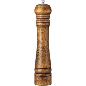 Oak Wooden Pepper or Salt Mill with 10 inch tall Adjustable Coarseness, Large Capacity, Ceramic Grinding Core - Elegant & Functional Kitchen Tool