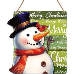 D24TIME Christmas Door Decorations Snowman Cardinal Merry Christmas Hanging Sign for Front Door Wreath Winter Sign Holiday Decor for Home Porch Garden Housewarming Window Farmhouse Wall Outdoor Indoor