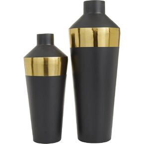 Deco 79 Metal Decorative Vase Centerpiece Vases with Gold Band, Set of 2 Flower Vases for Home Decoration 20", 16"H, Black