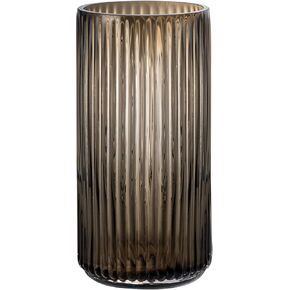 Vintage Glass Vase Decor - 7.9 inch Green Modern Trendy Ribbed Flower Bottle - Cylinder Hand Blow Fluted Striped Centerpieces Decor for Kitchen Bookshelf Dinner Table Bathroom