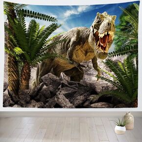 Loccor 3D Dinosaur Tapestry Photo Backdrop Rex Tyrannosaurus Tropical Rain Forest Ancient Animal Tapestry Wall Hanging for Bedroom Living Room Birthday Party Kids Boys Photography Home Decoration