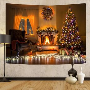 Christmas Winter Forest Tapestry Wall Hanging, Window Outside Snow Scenery Snowflake Pine Tree Christmas Natural Party Backdrop Tapestries, Wall Tapestry for Bedroom Home Background Decor, 80"x60"