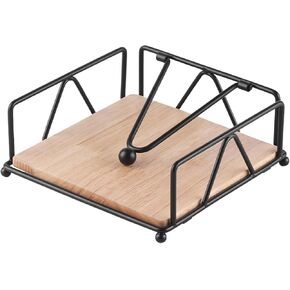 Napkin Holder for Table, Flat Wood Farmhouse Napkins Holder with Weighted Arm, Rustic Metal Square Napkin Organizer for Kitchen Dining Bathroom Room