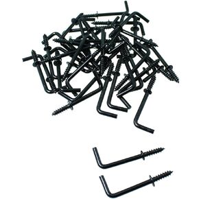 TAODAN 40PCS 1.46 Inch L Shaped Screw Hook Black Brass Plated Right Angled Medallion Hook for Hanging Hat Belt Earring and Bracelets