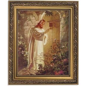 1home Inspirational Ornate Gold Framed Artwork, 11 x 13-Inch, Sallman-Christ at Hearts Door