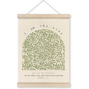 HRQKO John 15: 5 Christian Wall Art Poster Hanger Frame, Scripture I Am the Vine Wall Decor Posters with Wooden Frames, Sage Green Bible Verse Wall Hanging Decor for Women Men Room Office, 12x16 Inch
