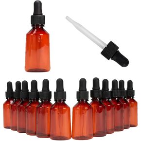 1oz Empty Plastic Dropper Bottle, 12 Pack, Amber Bottle, Black Dropper, 30mL Dropper for Medication, Essential Oils, Chemicals, Perfumes & Colognes