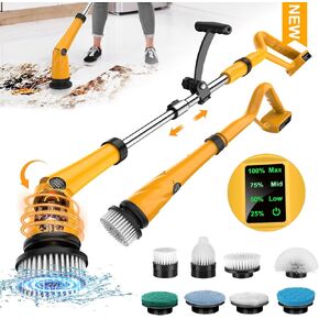 1500 RPM Electric Spin Scrubber for Dewalt 20V Battery (NO Battery), Power Shower Scrubber for Bathroom/Floor/Bathtub/Toilet/Tile,Electric Cleaning Scrub Brush with Long Handle & 8 Replaceable Brush