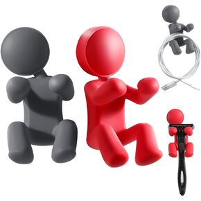 2Pcs Creative Silicone doll Multifunction Hook,Waterproof Self-adhesion Wall Hooks for Kitchen Bathroom,for Clip & Hanging Towel,Razor,Key,Squeegee,Coat and more（Gray and Red）