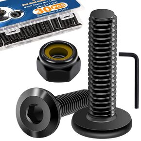 weideer 30pcs 1/4-20 x 1-1/4" Flat Head Hex Socket Cap Screws Nylon Lock Nuts Countersunk Connector Screws Furniture Bolts 304 Stainless Steel Black zinc Plated Full Thread with Hex Spanner K-135