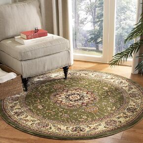 SAFAVIEH Lyndhurst Collection 8' Round Sage / Ivory LNH329B Traditional Oriental Non-Shedding Dining Room Entryway Foyer Living Room Bedroom Area Rug