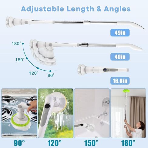 Electric Spin Scrubber with 4 Adjustable Angles,2024 Upgraded Cordless Cleaning Brush LCD Display,IPX7 Shower Scrubber with Long Handle & Brush Heads,3 Speed Power for Bathroom Floor Tile in Saudi Arabia