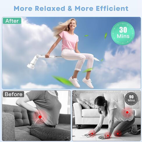 Electric Spin Scrubber with 4 Adjustable Angles,2024 Upgraded Cordless Cleaning Brush LCD Display,IPX7 Shower Scrubber with Long Handle & Brush Heads,3 Speed Power for Bathroom Floor Tile in Saudi Arabia