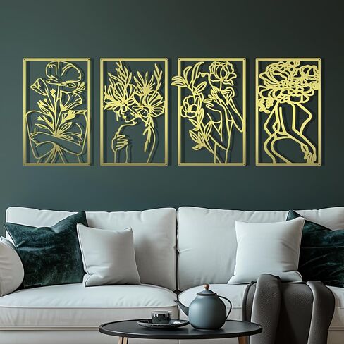 oiikain Gold Metal Wall Decor - 4 Pack Large Modern Aesthetic Abstract Woman Body Silhouette Line Art for Bedroom, Living Room, Bathroom - Minimalist Hanging Decoration for Home in Saudi Arabia