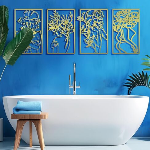oiikain Gold Metal Wall Decor - 4 Pack Large Modern Aesthetic Abstract Woman Body Silhouette Line Art for Bedroom, Living Room, Bathroom - Minimalist Hanging Decoration for Home in Saudi Arabia