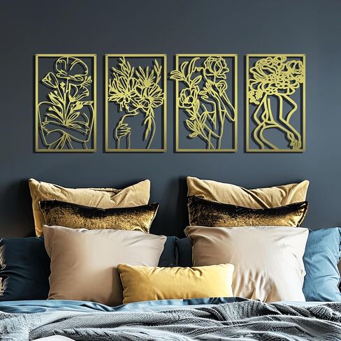 oiikain Gold Metal Wall Decor - 4 Pack Large Modern Aesthetic Abstract Woman Body Silhouette Line Art for Bedroom, Living Room, Bathroom - Minimalist Hanging Decoration for Home in Saudi Arabia