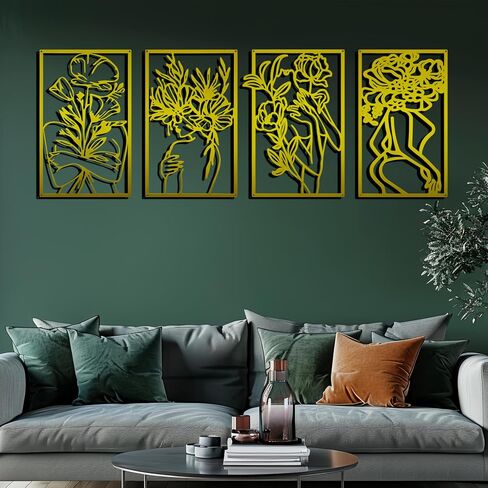 oiikain Gold Metal Wall Decor - 4 Pack Large Modern Aesthetic Abstract Woman Body Silhouette Line Art for Bedroom, Living Room, Bathroom - Minimalist Hanging Decoration for Home in Saudi Arabia