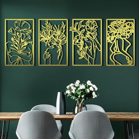 oiikain Gold Metal Wall Decor - 4 Pack Large Modern Aesthetic Abstract Woman Body Silhouette Line Art for Bedroom, Living Room, Bathroom - Minimalist Hanging Decoration for Home in Saudi Arabia