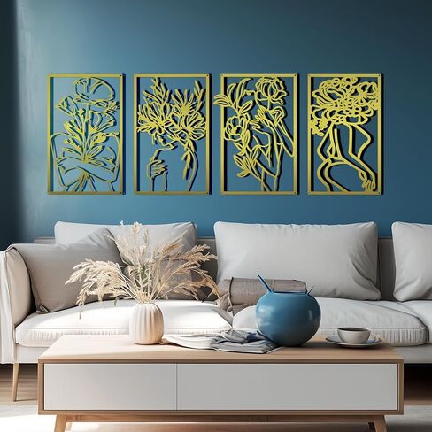 oiikain Gold Metal Wall Decor - 4 Pack Large Modern Aesthetic Abstract Woman Body Silhouette Line Art for Bedroom, Living Room, Bathroom - Minimalist Hanging Decoration for Home in Saudi Arabia