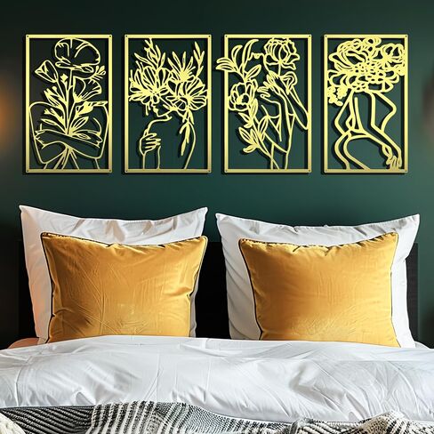 oiikain Gold Metal Wall Decor - 4 Pack Large Modern Aesthetic Abstract Woman Body Silhouette Line Art for Bedroom, Living Room, Bathroom - Minimalist Hanging Decoration for Home in Saudi Arabia
