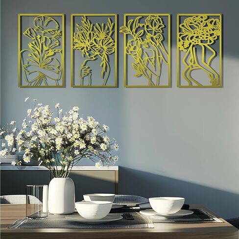 oiikain Gold Metal Wall Decor - 4 Pack Large Modern Aesthetic Abstract Woman Body Silhouette Line Art for Bedroom, Living Room, Bathroom - Minimalist Hanging Decoration for Home in Saudi Arabia