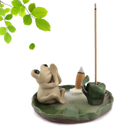 حامل البخور عصا السيراميك حامل البخور ورقة اللوتس الضفدع البخور الصواني 100٪ اليدوية in Kuwait