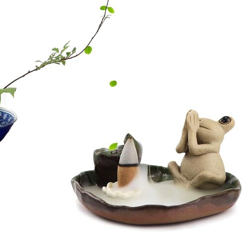 حامل البخور عصا السيراميك حامل البخور ورقة اللوتس الضفدع البخور الصواني 100٪ اليدوية in Kuwait