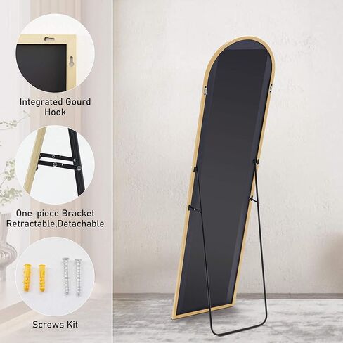 Floor Standing Mirror with Stand, Aluminum Alloy Thin Frame, Full Length Wall Mirror for Bedroom and Living Room Decor, Gold Standing Mirror 59.00'' x 16.00'' x 0.50'' in Kuwait