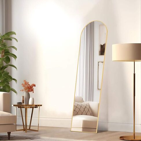 Floor Standing Mirror with Stand, Aluminum Alloy Thin Frame, Full Length Wall Mirror for Bedroom and Living Room Decor, Gold Standing Mirror 59.00'' x 16.00'' x 0.50'' in Kuwait