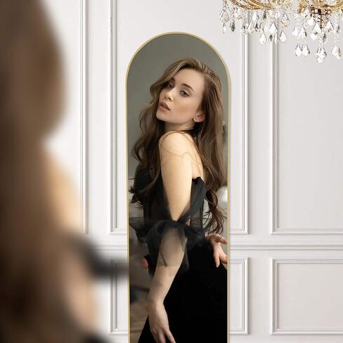 Floor Standing Mirror with Stand, Aluminum Alloy Thin Frame, Full Length Wall Mirror for Bedroom and Living Room Decor, Gold Standing Mirror 59.00'' x 16.00'' x 0.50'' in Kuwait