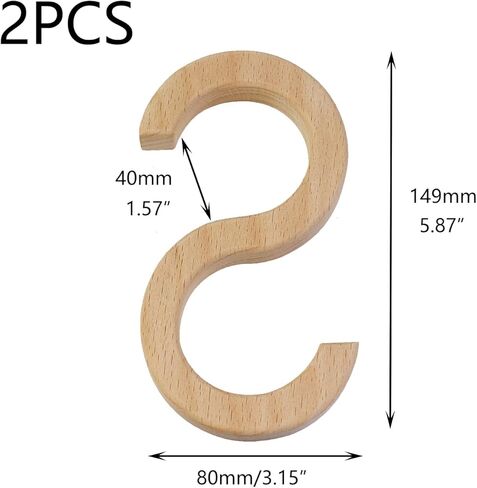Crapyt 2 قطعة خطافات خزانة شديدة التحمل S خطافات أدوات خطافات خشبية لتعليق الحقائب والمناشف والملابس والنباتات ولون الخشب 5.87 بوصة × 3.15 بوصة in Kuwait