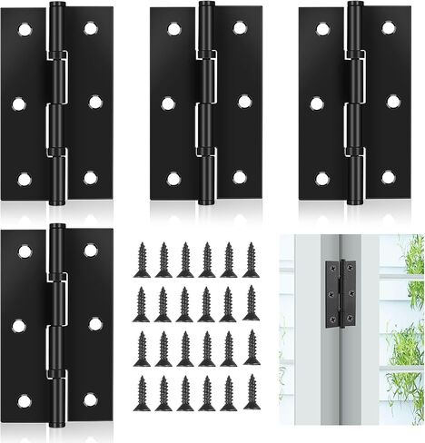 4Pack Black Hinges for Doors, Folding Bifold Butt Stainless Steel Hinges 3 Inch Door Hinges for Door, Furnitures, Wooden Boxes, Windows, Cupboard, Dressers, with 24Pcs Mounting Screws in Saudi Arabia