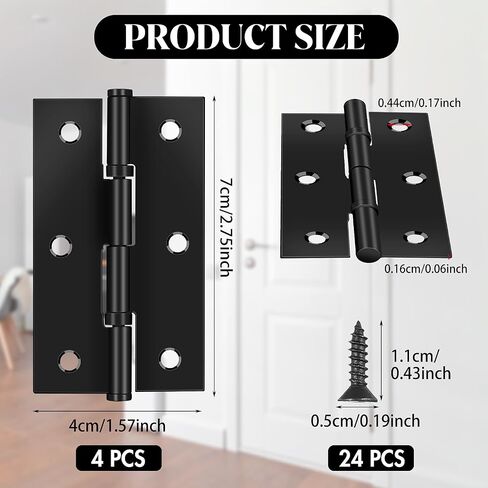 4Pack Black Hinges for Doors, Folding Bifold Butt Stainless Steel Hinges 3 Inch Door Hinges for Door, Furnitures, Wooden Boxes, Windows, Cupboard, Dressers, with 24Pcs Mounting Screws in Saudi Arabia