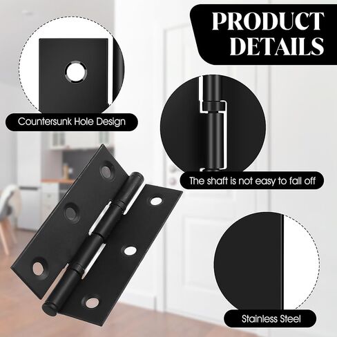 4Pack Black Hinges for Doors, Folding Bifold Butt Stainless Steel Hinges 3 Inch Door Hinges for Door, Furnitures, Wooden Boxes, Windows, Cupboard, Dressers, with 24Pcs Mounting Screws in Saudi Arabia
