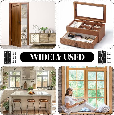 4Pack Black Hinges for Doors, Folding Bifold Butt Stainless Steel Hinges 3 Inch Door Hinges for Door, Furnitures, Wooden Boxes, Windows, Cupboard, Dressers, with 24Pcs Mounting Screws in Saudi Arabia