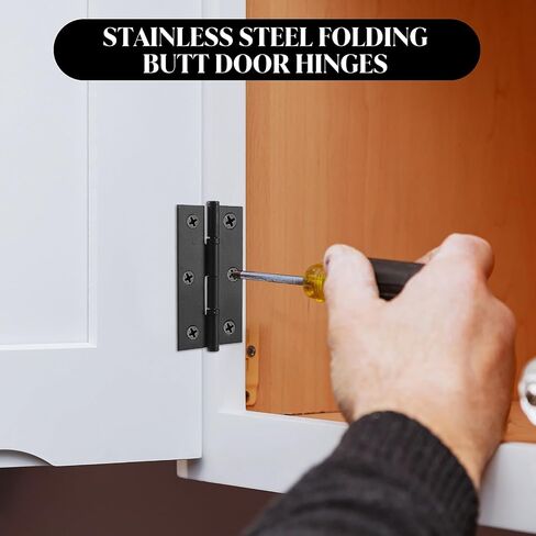 4Pack Black Hinges for Doors, Folding Bifold Butt Stainless Steel Hinges 3 Inch Door Hinges for Door, Furnitures, Wooden Boxes, Windows, Cupboard, Dressers, with 24Pcs Mounting Screws in Saudi Arabia