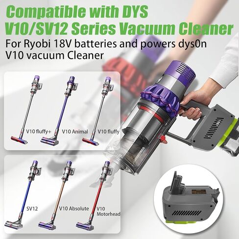 محول V10 لـ Ryobi إلى Dyson V10، محول بطارية لبطارية Ryobi 18V Li-ion تحويل للعمل من أجل DYS-on V10 Animal Fluffy SV12 المكنسة الكهربائية (ليس لـ V10 Slim) in Kuwait