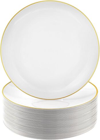 100PCS White and Gold Plastic Plates, 7.5inch Disposable Gold Dessert Salad Plates with Gold Rim, White Pastic Dinner Plates for Party Wedding Birthday Picnic in Saudi Arabia