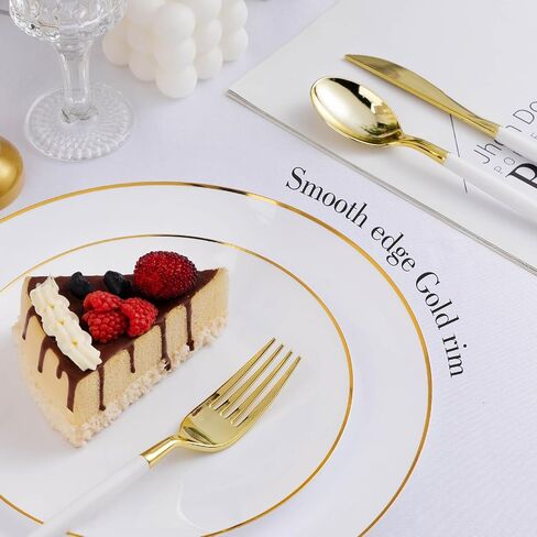 100PCS White and Gold Plastic Plates, 7.5inch Disposable Gold Dessert Salad Plates with Gold Rim, White Pastic Dinner Plates for Party Wedding Birthday Picnic in Saudi Arabia