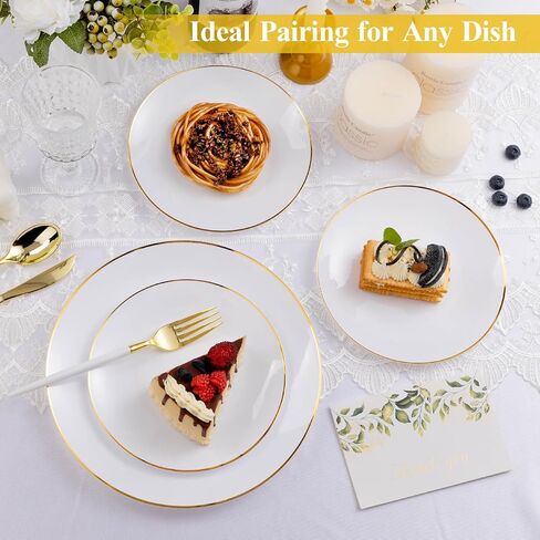 100PCS White and Gold Plastic Plates, 7.5inch Disposable Gold Dessert Salad Plates with Gold Rim, White Pastic Dinner Plates for Party Wedding Birthday Picnic in Saudi Arabia