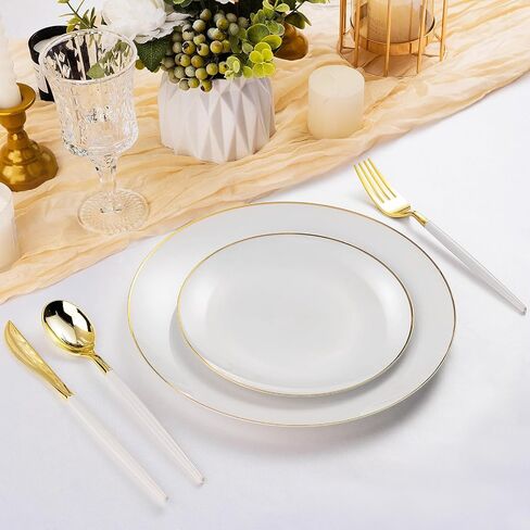 100PCS White and Gold Plastic Plates, 7.5inch Disposable Gold Dessert Salad Plates with Gold Rim, White Pastic Dinner Plates for Party Wedding Birthday Picnic in Saudi Arabia
